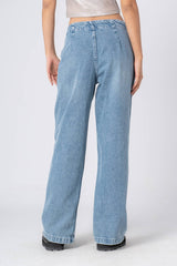 High-Waist Pleated Denim