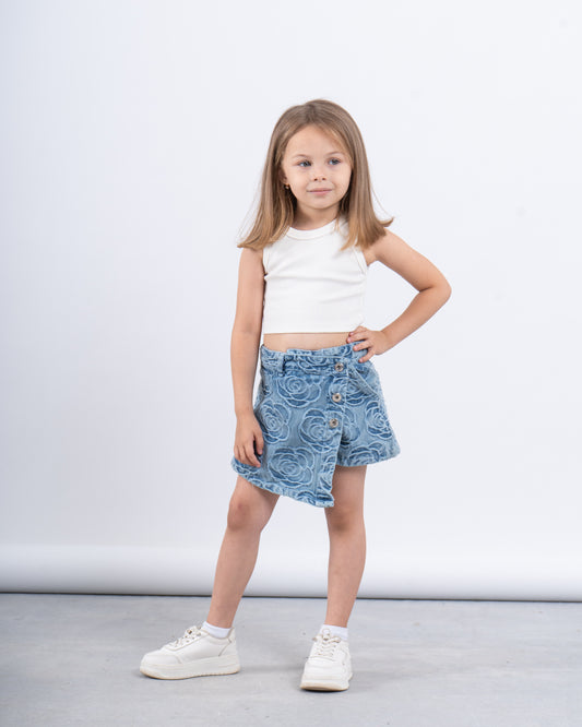 Jacquard Patterned Denim Skort