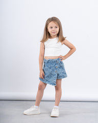 Jacquard Patterned Denim Skort