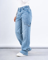 Strap Detail Wide-Leg Jeans
