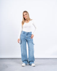 Strap Detail Wide-Leg Jeans