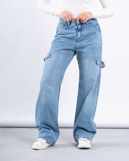 Strap Detail Wide-Leg Jeans