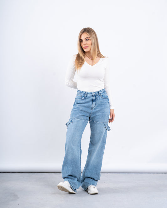 Strap Detail Wide-Leg Jeans