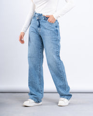 Criss-Cross Waist Wide-Leg Jeans