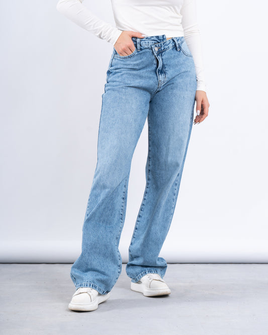 Criss-Cross Waist Wide-Leg Jeans