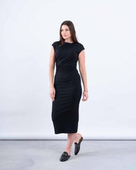 Draped Shoulder Bodycon Midi Dress