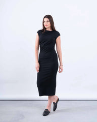 Draped Shoulder Bodycon Midi Dress - Venti