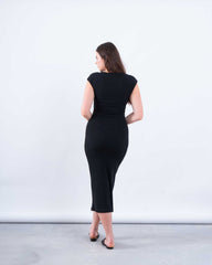 Draped Shoulder Bodycon Midi Dress