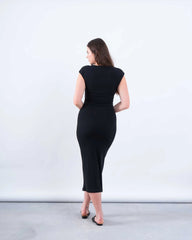 Draped Shoulder Bodycon Midi Dress - Venti