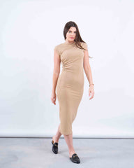 Draped Shoulder Bodycon Midi Dress