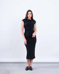 Draped Shoulder Bodycon Midi Dress