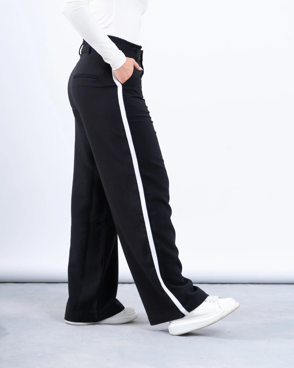 Stripe Double-Waist Wide Leg Pants - Venti