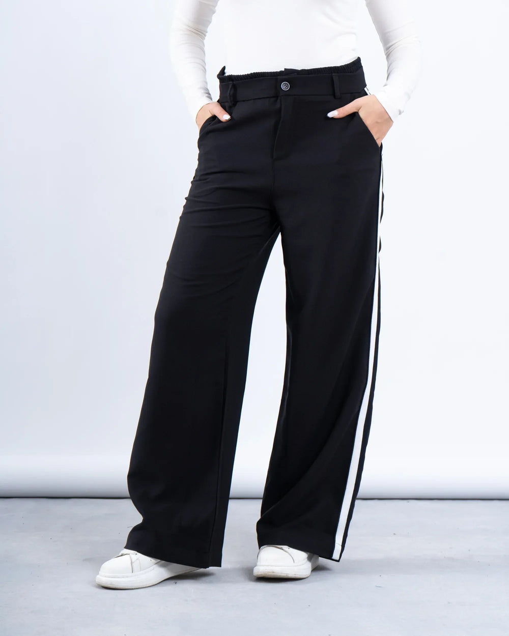 Stripe Double-Waist Wide Leg Pants - Venti