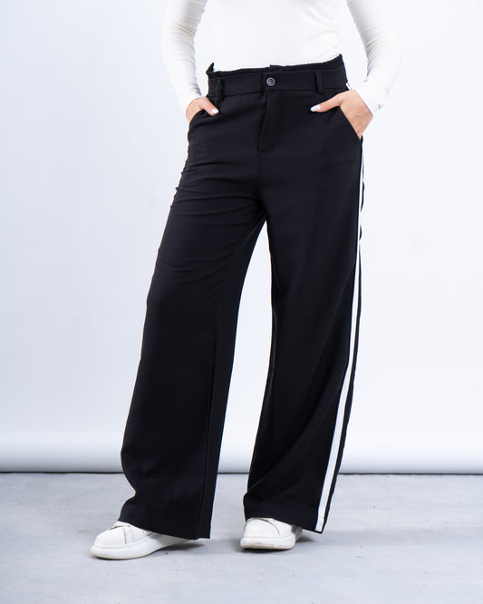 Stripe Double-Waist Wide Leg Pants