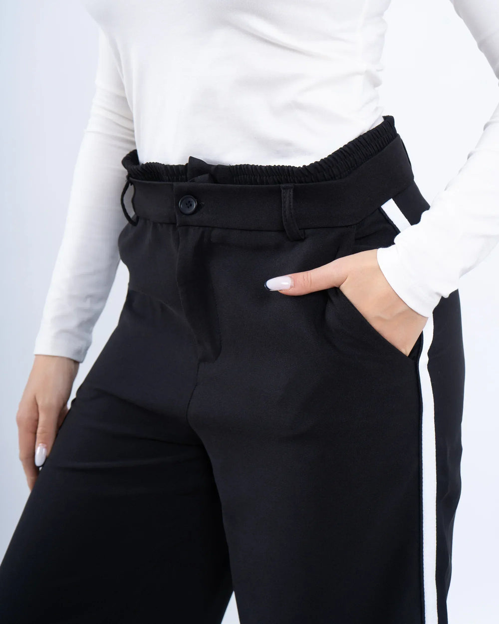 Stripe Double-Waist Wide Leg Pants - Venti