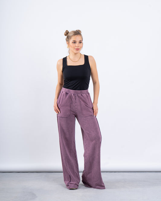 Acid-Wash Wide-Leg Pants