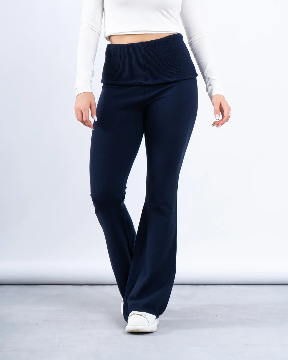 Knit Folded Waist Flare Pants - Venti