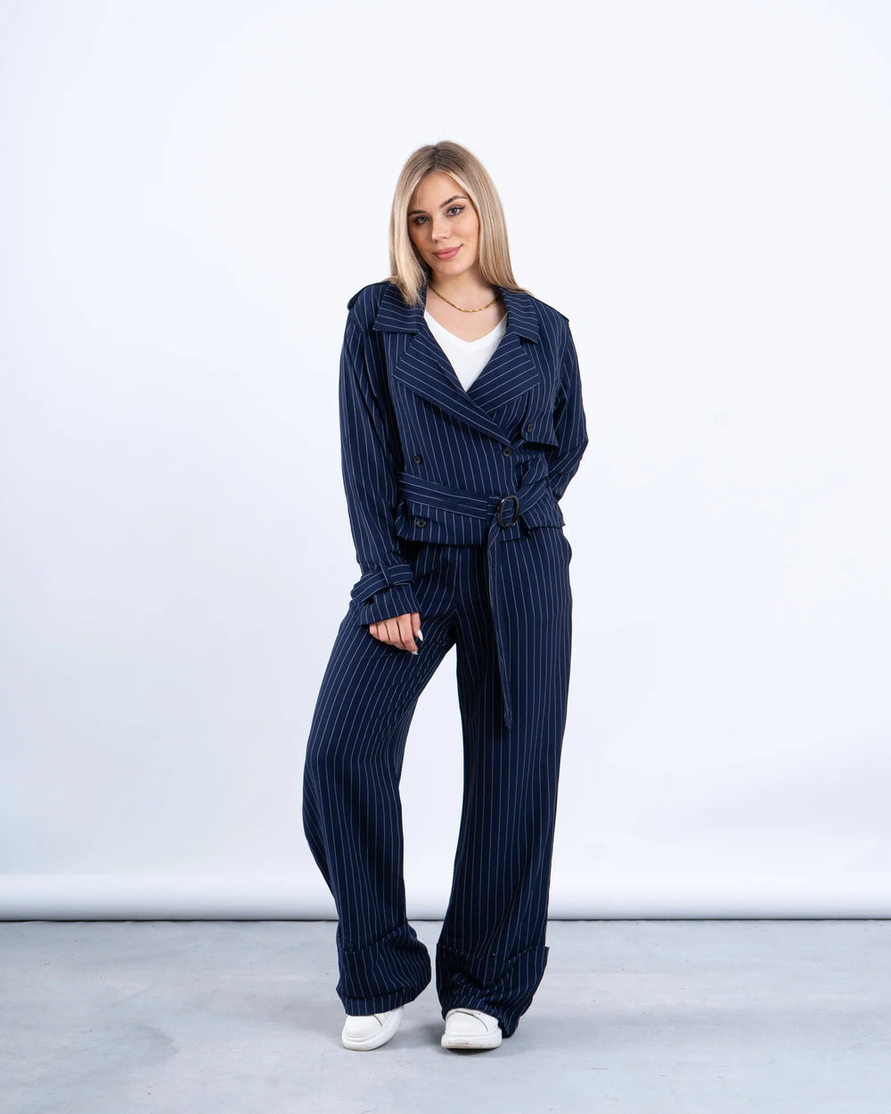 Pinstripe Cropped Trench Jacket - Venti