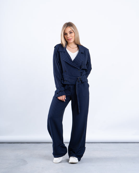 Pinstripe Cropped Trench Jacket