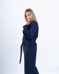 Pinstripe Cropped Trench Jacket