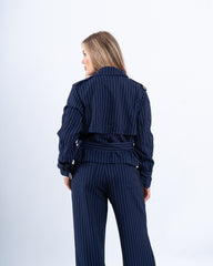 Pinstripe Cropped Trench Jacket