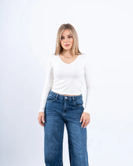 V-Neck Cotton Long-Sleeve Basic Top - Venti