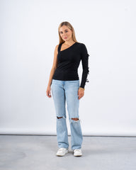 One-Shoulder Bow Detail Top