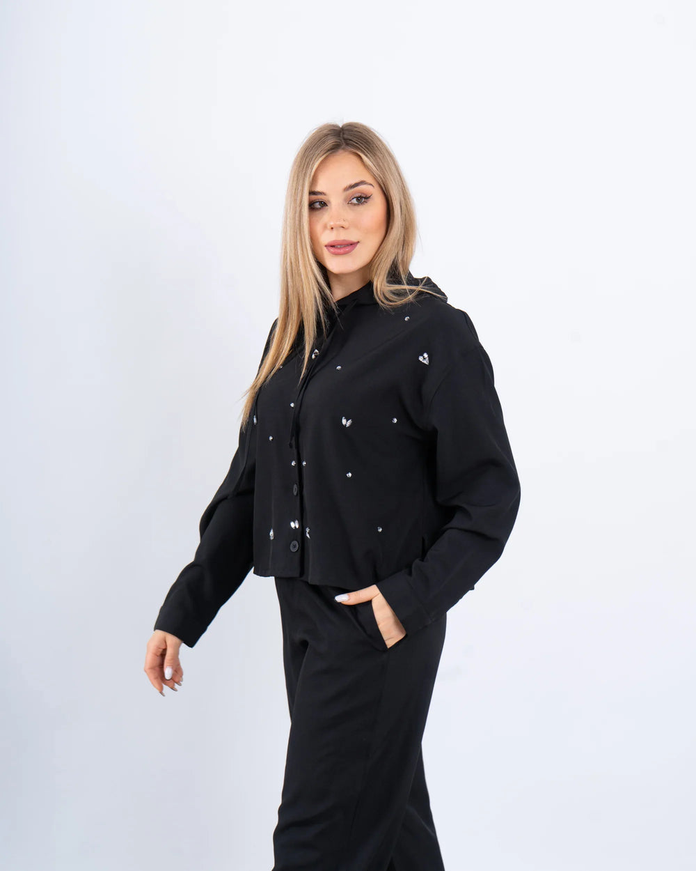 Stone Embellished Hooded Shirt - Venti