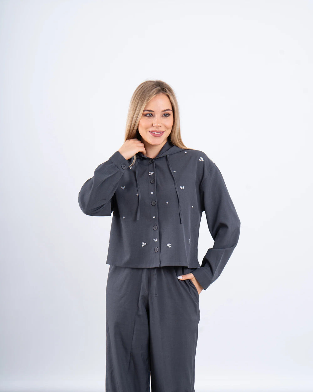 Stone Embellished Hooded Shirt - Venti