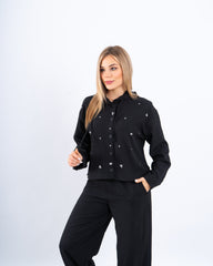 Stone Embellished Hooded Shirt