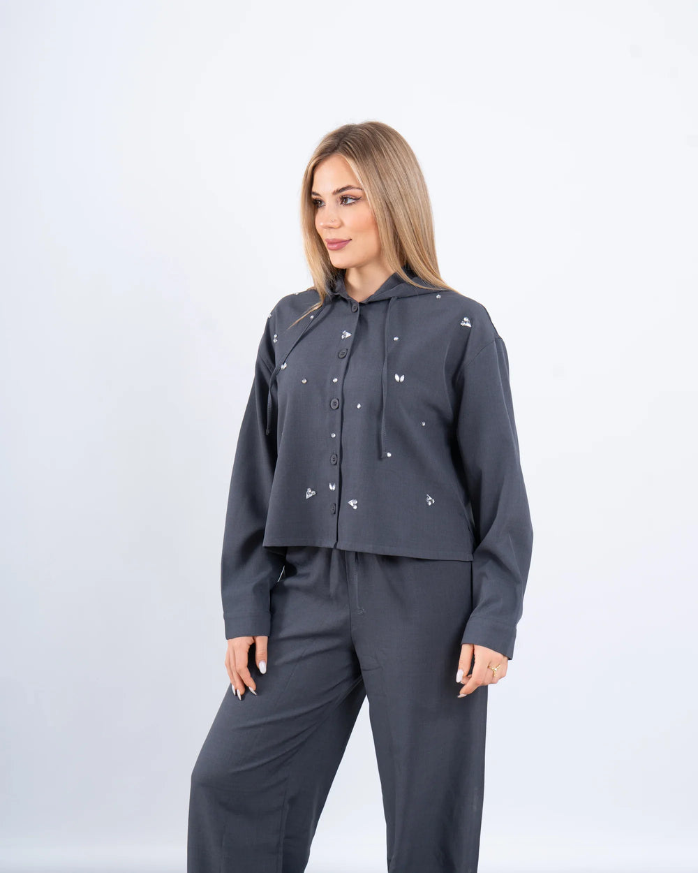 Stone Embellished Hooded Shirt - Venti