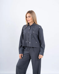 Stone Embellished Hooded Shirt - Venti