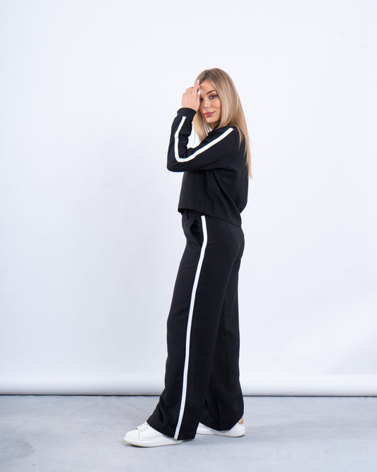 Stripe Double-Waist Wide Leg Pants