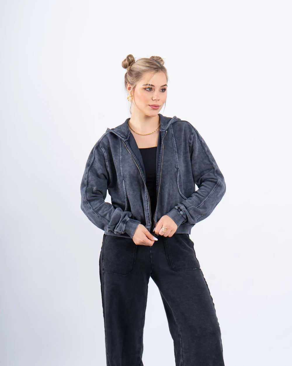 Acid-Wash Zip-Up Hoodie - Venti