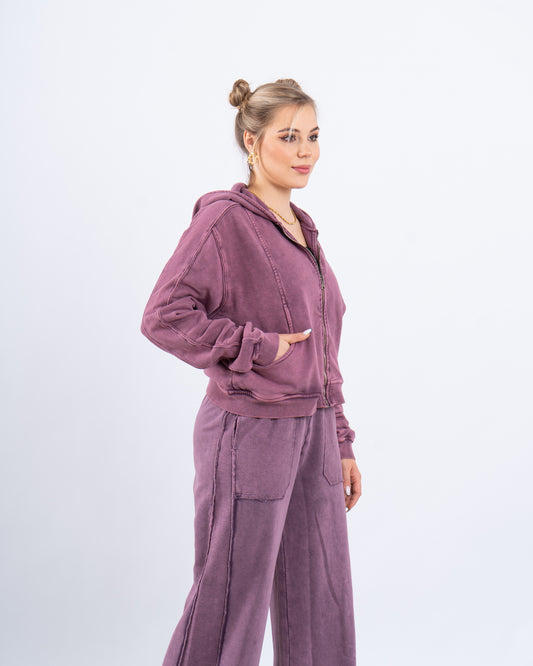 Acid-Wash Zip-Up Hoodie