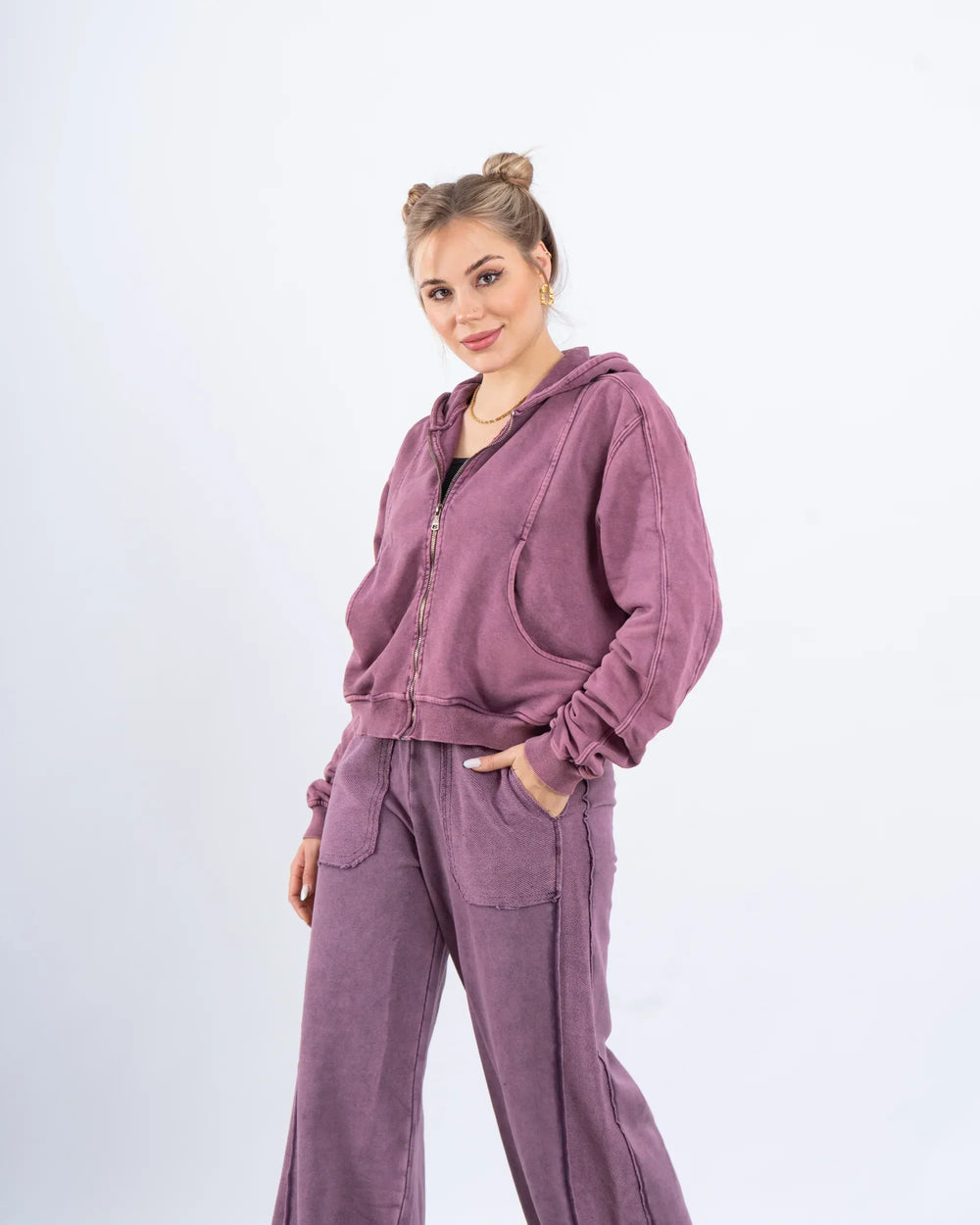 Acid-Wash Zip-Up Hoodie - Venti