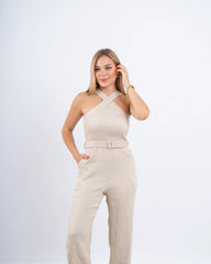 Cross-Neck Belted Jumpsuit - Venti