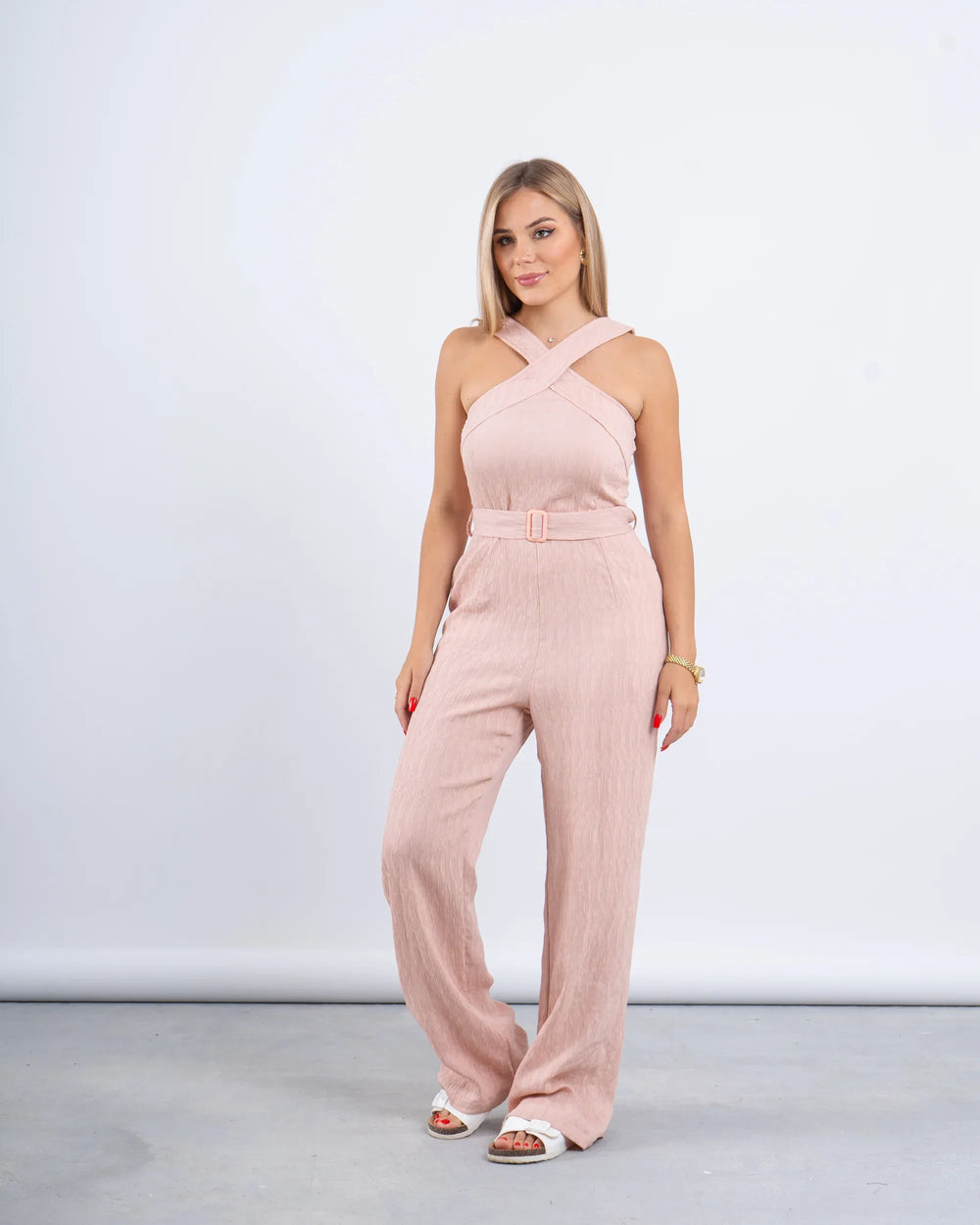 Cross-Neck Belted Jumpsuit - Venti