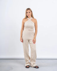 Cross-Neck Belted Jumpsuit - Venti