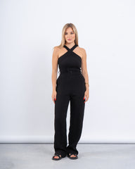 Cross-Neck Belted Jumpsuit