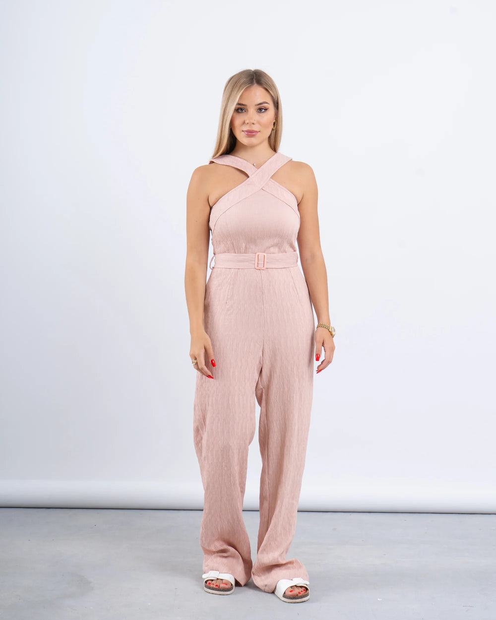 Cross-Neck Belted Jumpsuit - Venti
