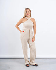 Cross-Neck Belted Jumpsuit - Venti