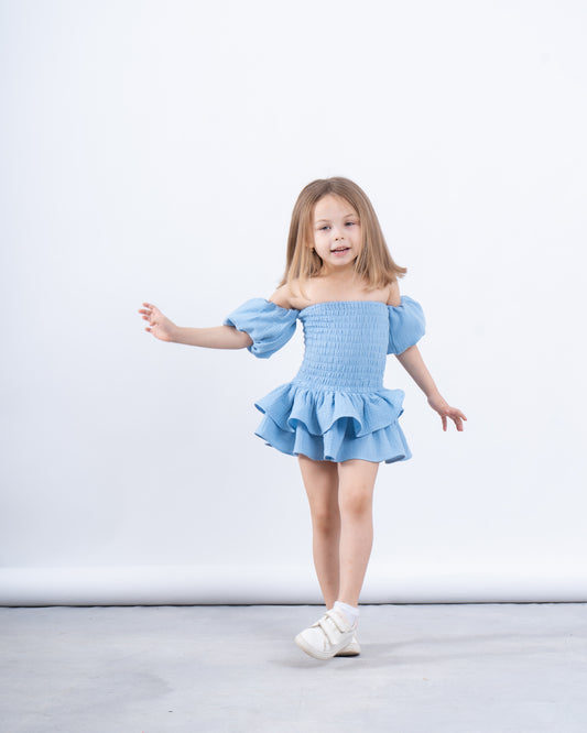 Off-Shoulder Smocked Ruffle Dress