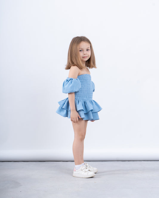 Off-Shoulder Smocked Ruffle Dress