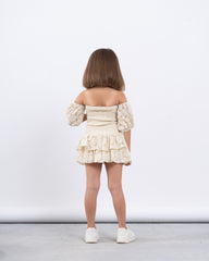 Off-Shoulder Smocked Lace Dress
