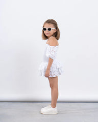 Off-Shoulder Smocked Lace Dress - Venti