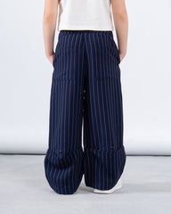 Pinstripe Wide-Leg Fold Leg Pants