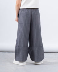 Pinstripe Wide-Leg Fold Leg Pants