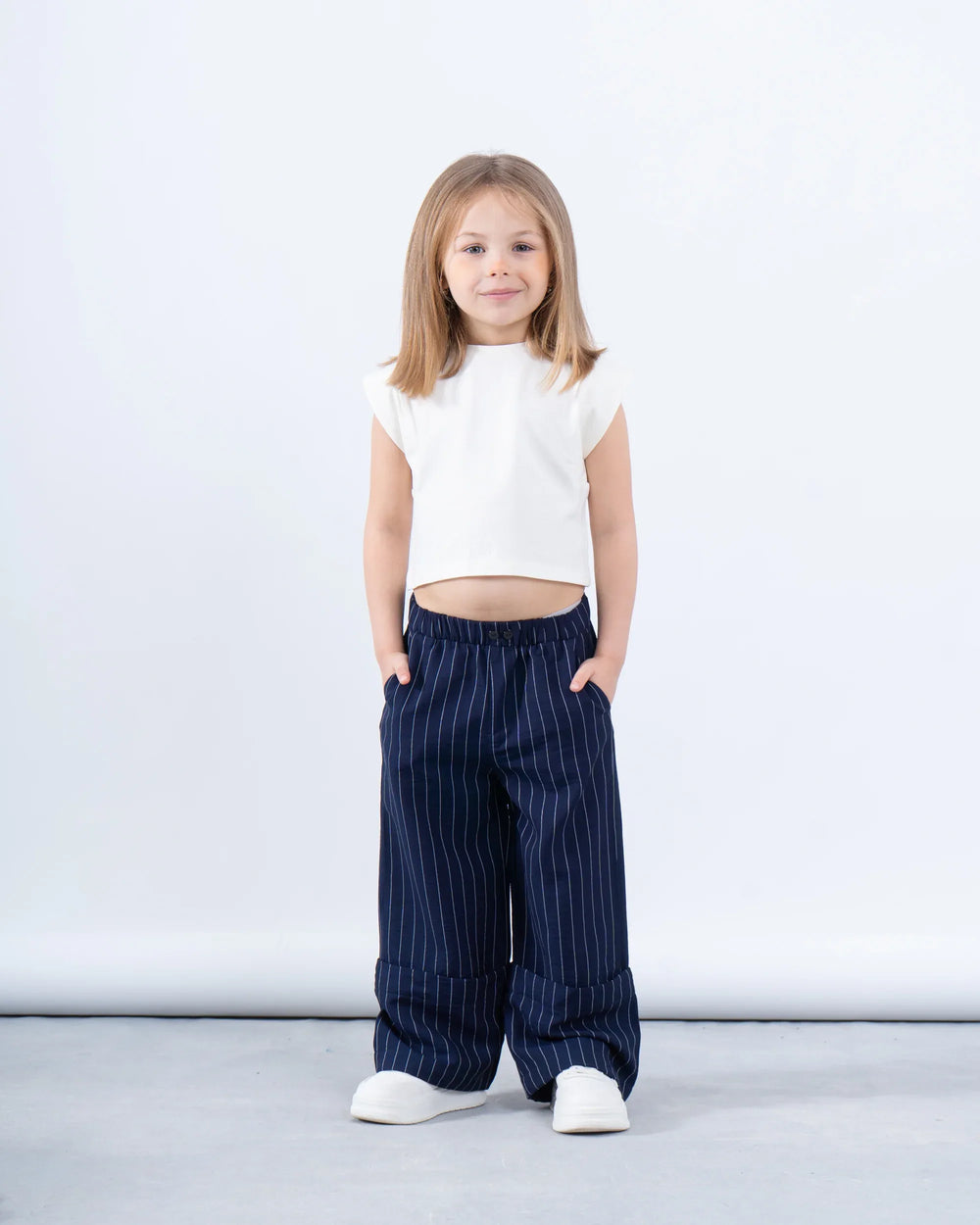 Pinstripe Wide-Leg Fold Leg Pants - Venti