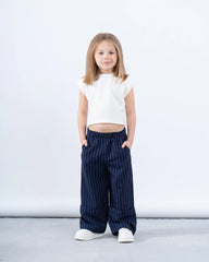 Pinstripe Wide-Leg Fold Leg Pants - Venti